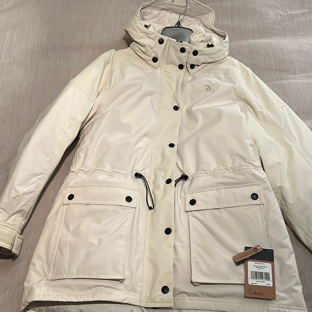 The North Face Reign On 550 Power Down Hooded Parka Women XL Vintage White NWOT